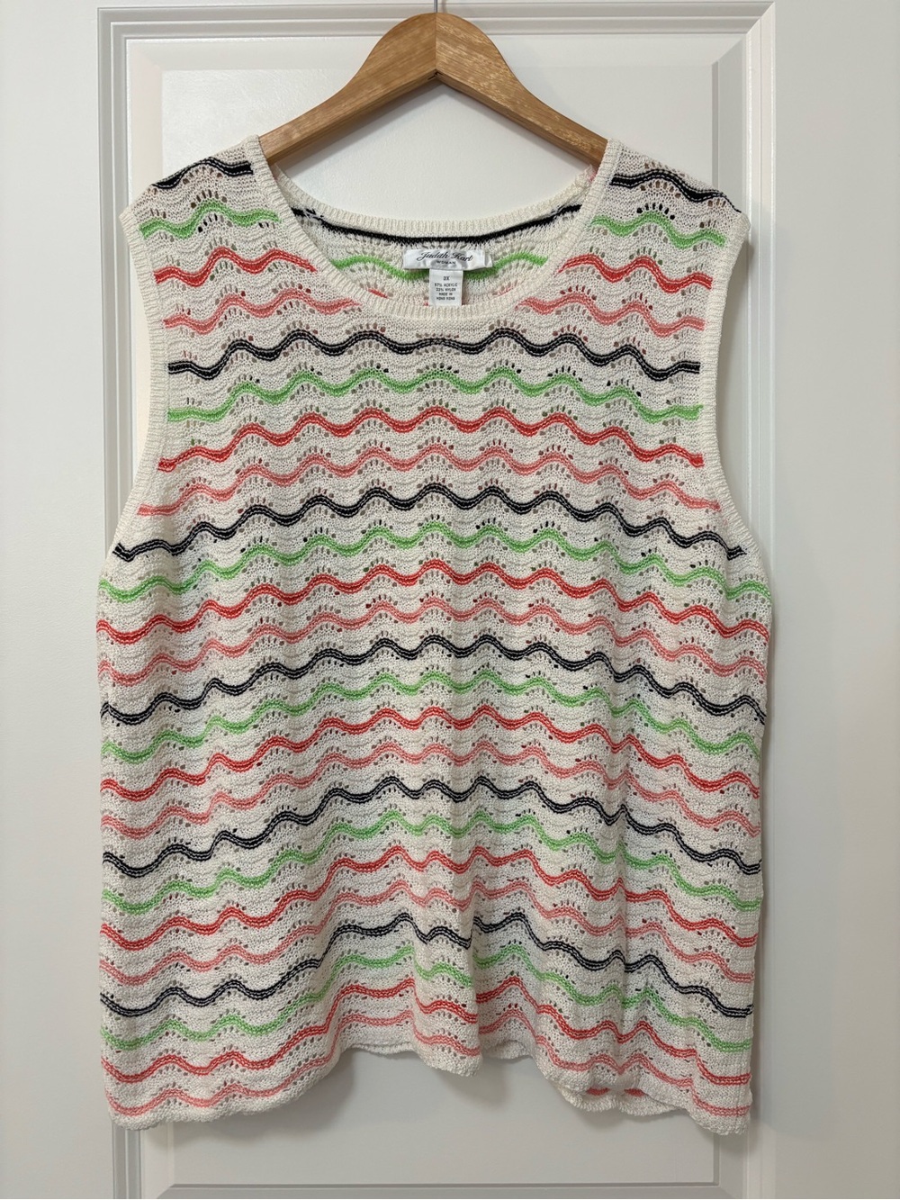 Judith Hart Knit Cream Multicolor Striped Sweater Vest, Size 3X